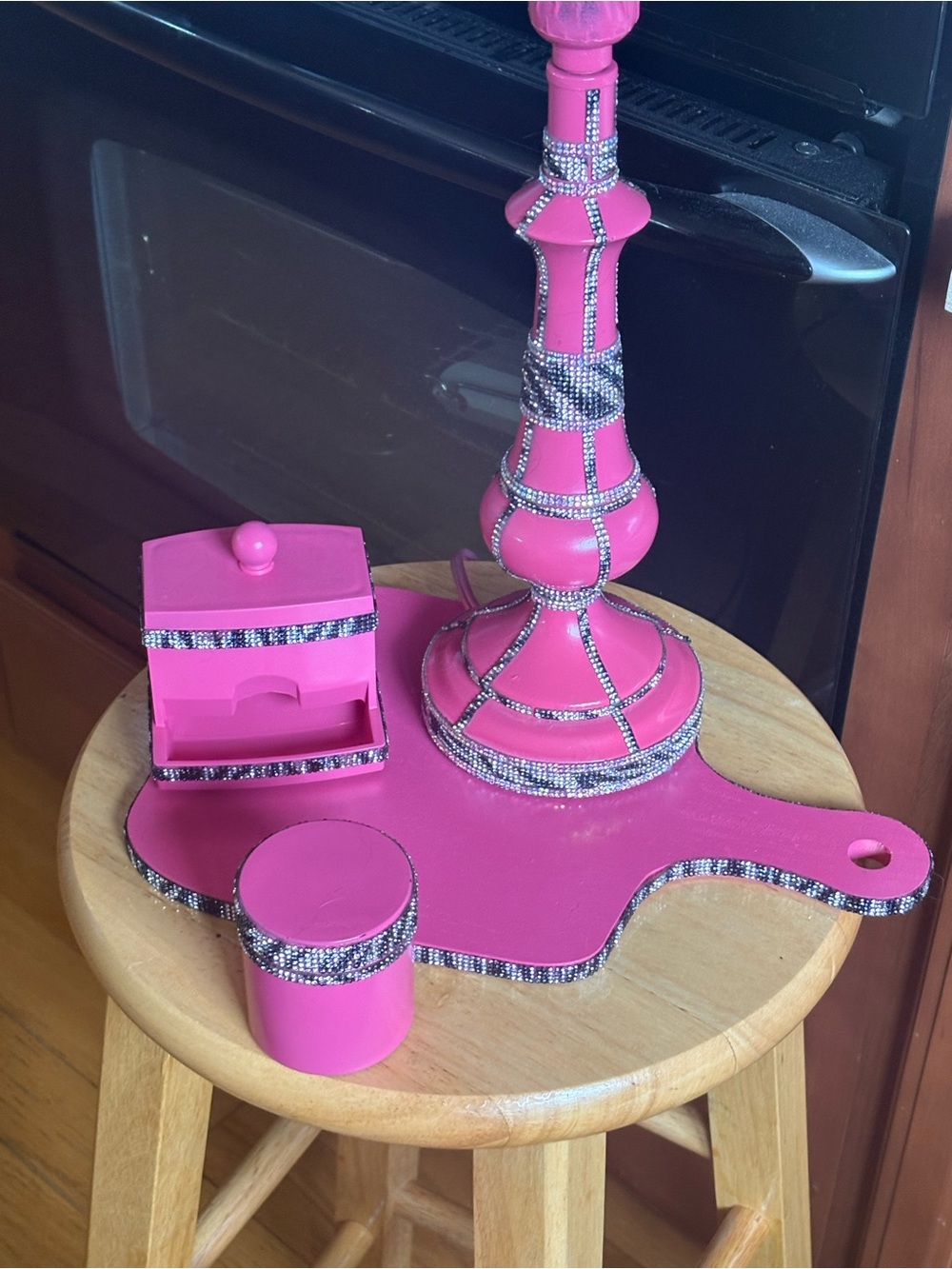Hot Pink with Zebra print rhinestone accents-Vanity Set! See description
